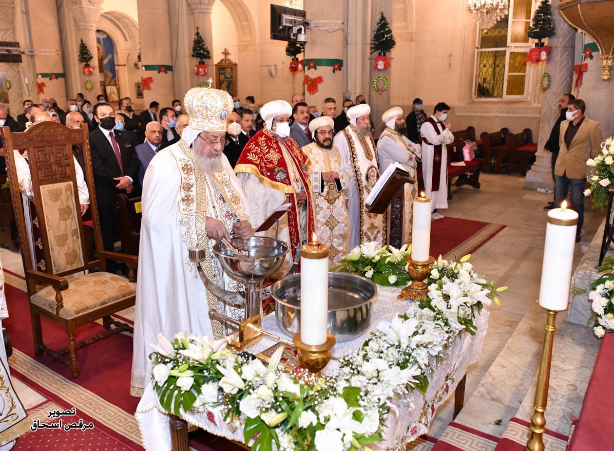 H.H. Pope Tawadros II Prays Theophany Lakkan and Liturgy at St. Mark's Church in Alexandria