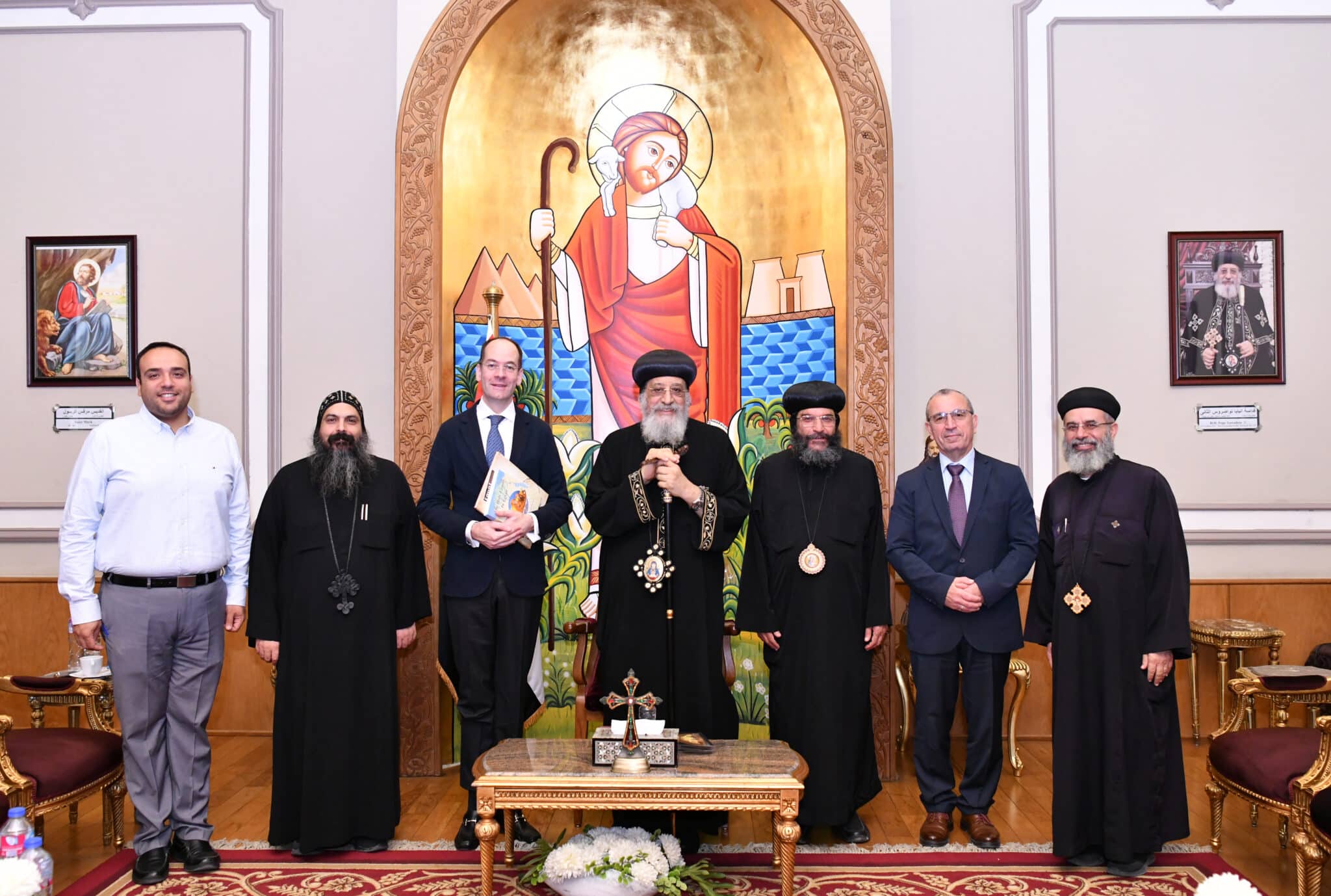 H.H. Pope Tawadros II Receives H.G. Bishop Gabriel, Bishop of Austria, and Mr. Georg Postinger, Ambassador of Austria to Egypt
